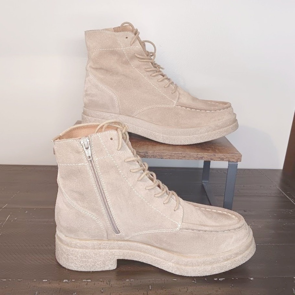Free People Beige Lace-Up Suede Boots